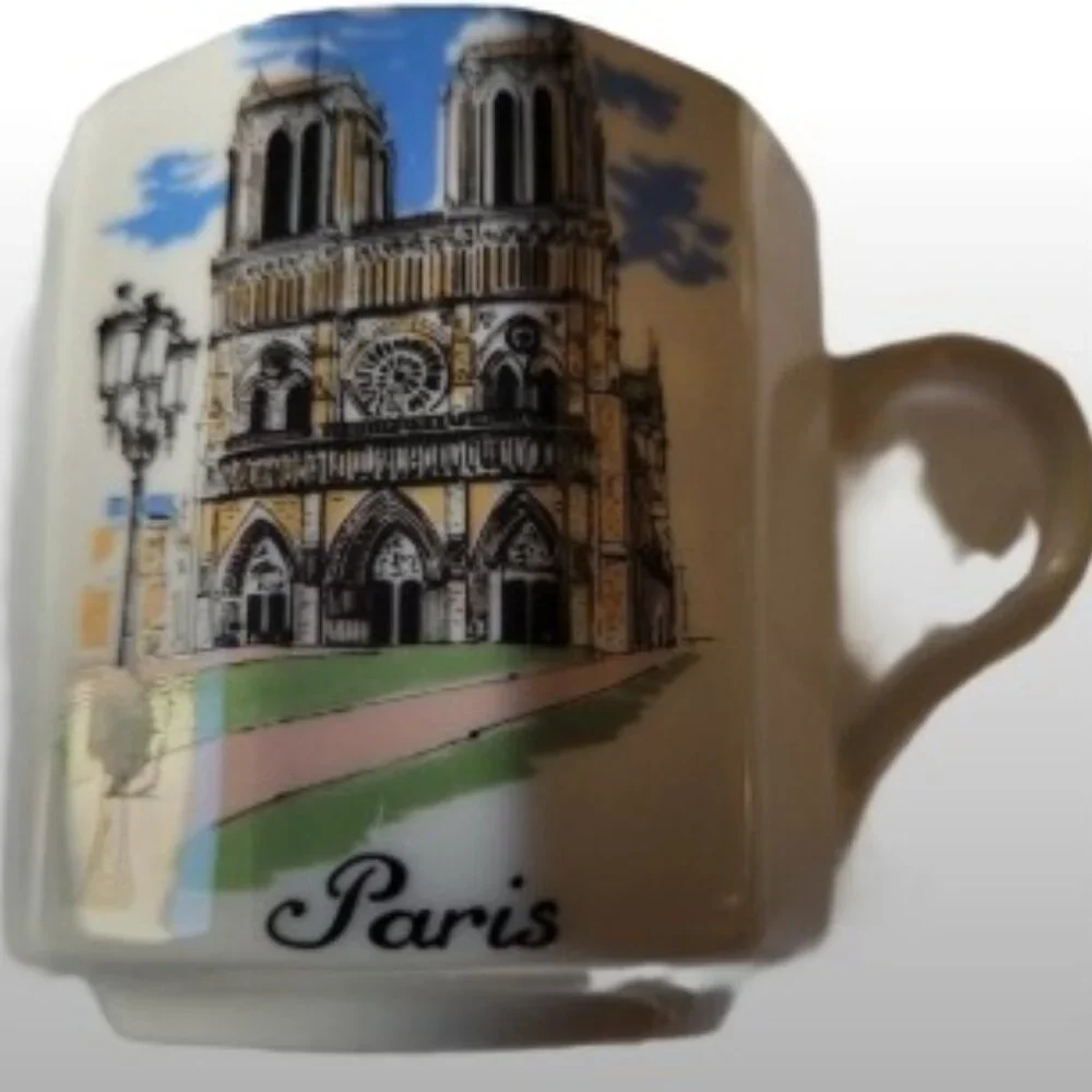 NEM Decor France Espresso Cup, Souvenir Mug Notre Dame Motif Vintage Collector